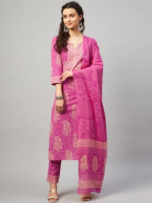 ABHATI BLOCK PRINTED KURTA-PANTS & DUPATTA SET 1