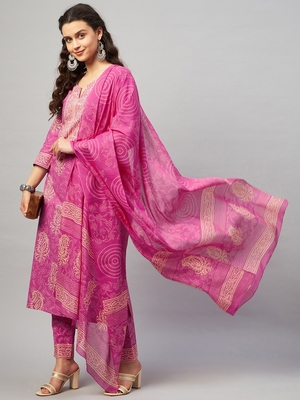 ABHATI BLOCK PRINTED KURTA-PANTS & DUPATTA SET 2