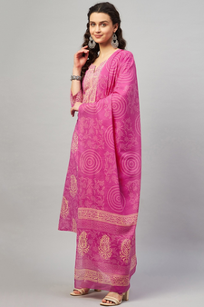 ABHATI BLOCK PRINTED KURTA-PANTS & DUPATTA SET