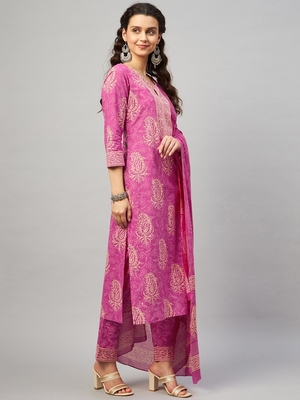 ABHATI BLOCK PRINTED KURTA-PANTS & DUPATTA SET 4