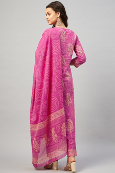 ABHATI BLOCK PRINTED KURTA-PANTS & DUPATTA SET