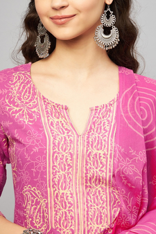 ABHATI BLOCK PRINTED KURTA-PANTS & DUPATTA SET