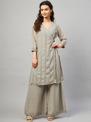 SAGE GREY SEQUIN ANGRAKHA KURTA SET 1