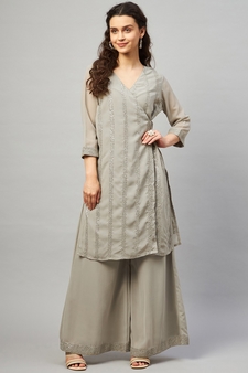 SAGE GREY SEQUIN ANGRAKHA KURTA SET