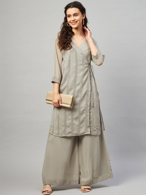 SAGE GREY SEQUIN ANGRAKHA KURTA SET 2