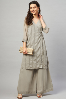 SAGE GREY SEQUIN ANGRAKHA KURTA SET