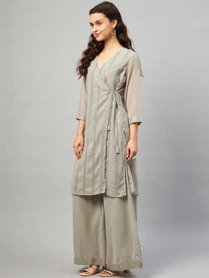 SAGE GREY SEQUIN ANGRAKHA KURTA SET 3