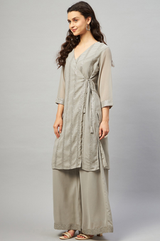 SAGE GREY SEQUIN ANGRAKHA KURTA SET