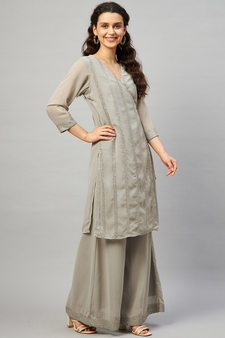 SAGE GREY SEQUIN ANGRAKHA KURTA SET
