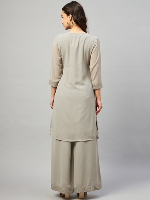 SAGE GREY SEQUIN ANGRAKHA KURTA SET 5