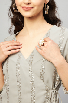 SAGE GREY SEQUIN ANGRAKHA KURTA SET