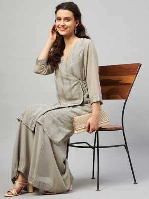 SAGE GREY SEQUIN ANGRAKHA KURTA SET 8