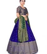 Embellished pleating style N.Blue and Green colour designer semi-stitched Half saree with unstitched Blouse and dupatta