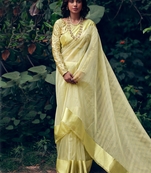 Green woven organza saree with blouse