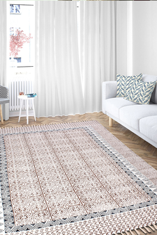 Boho Bathroom Hand Block Printed Rug Flat Woven Kitchen Cotton Area Rug