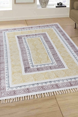 Eco Friendly Dhurrie Hand Block Print Rug Handmade Cotton Carpet Geometric Kilim 2