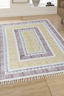 Eco Friendly Dhurrie Hand Block Print Rug Handmade Cotton Carpet Geometric Kilim