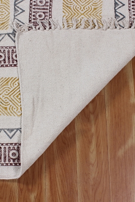 Eco Friendly Dhurrie Hand Block Print Rug Handmade Cotton Carpet Geometric Kilim 4