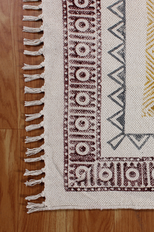 Eco Friendly Dhurrie Hand Block Print Rug Handmade Cotton Carpet Geometric Kilim