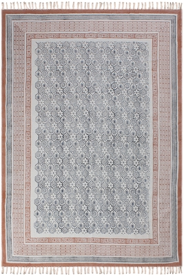 Yoga Garden Dhurrie Indian Natural Rug Hand Block Print Kilim Pure Cotton Carpet 1
