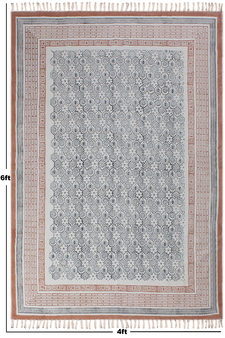 Yoga Garden Dhurrie Indian Natural Rug Hand Block Print Kilim Pure Cotton Carpet