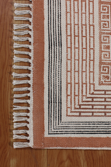 Yoga Garden Dhurrie Indian Natural Rug Hand Block Print Kilim Pure Cotton Carpet