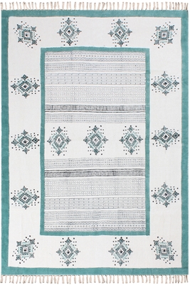 Garden Area Carpet Hand Block Print Rug Dining Room Dhurrie Geometric Kilim 1