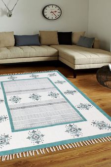 Garden Area Carpet Hand Block Print Rug Dining Room Dhurrie Geometric Kilim