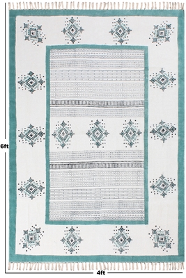 Garden Area Carpet Hand Block Print Rug Dining Room Dhurrie Geometric Kilim 3