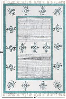 Garden Area Carpet Hand Block Print Rug Dining Room Dhurrie Geometric Kilim