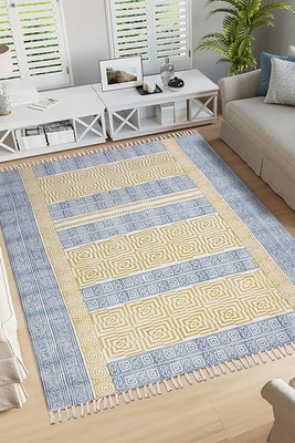 Geometric Area Rug Dining Room Rugs Bedroom Carpet Kilim Area Rug Cotton Durries 2