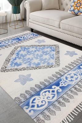 Hand Block Printed Area Rug Indian Handmade Cotton Rug Indoor Living Room Rug 2