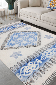 Hand Block Printed Area Rug Indian Handmade Cotton Rug Indoor Living Room Rug