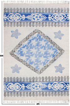 Hand Block Printed Area Rug Indian Handmade Cotton Rug Indoor Living Room Rug