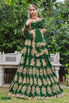 Premium Luxurious Wedding Wear Green Velvet Lehenga Choli Latest Design