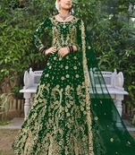 Green Velvet Embroidered Lehenga Choli