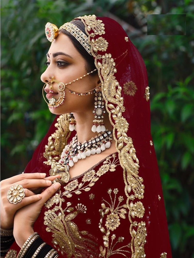 Premium Luxurious Designer Wedding Wear Maroon Velvet Lehenga Choli Semi Stitched Latest Design