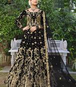 Premium Luxurious Designer Wedding Wear Black Velvet Lehenga Choli Semi Stitched Latest Design