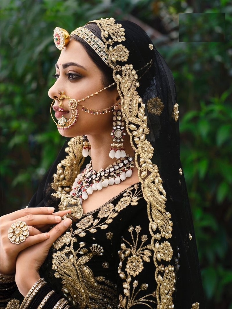 Premium Luxurious Designer Wedding Wear Black Velvet Lehenga Choli Semi Stitched Latest Design