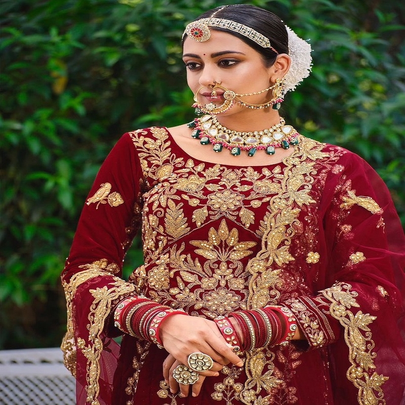 Premium Luxurious Wedding Wear Maroon Velvet Lehenga Choli Latest Design