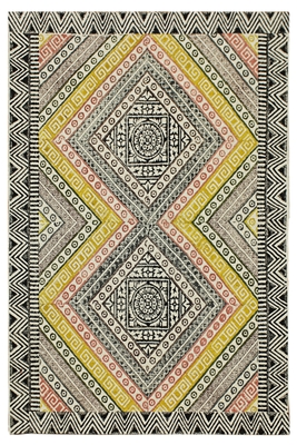 Handmade rug Dining room rug Yellow Geometric Cotton kilim Rug 1
