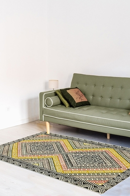 Handmade rug Dining room rug Yellow Geometric Cotton kilim Rug 2