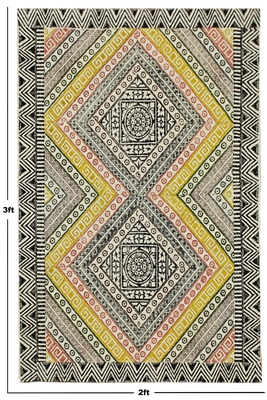 Handmade rug Dining room rug Yellow Geometric Cotton kilim Rug 3