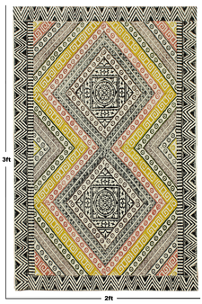 Handmade rug Dining room rug Yellow Geometric Cotton kilim Rug