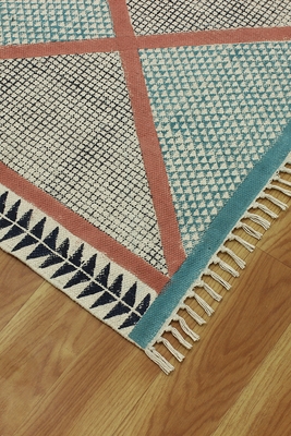 Casavani Cotton Brown Kilim Flat Weave Carpet Geometric Bedroom Rug 5