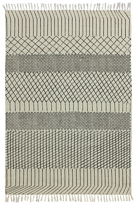 Indian Geometric Hand-Woven Rug Organic Cotton mat Beige Eco Friendly Dhurrie 1