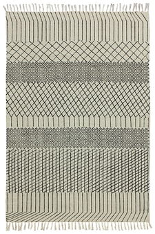 Indian Geometric Hand-Woven Rug Organic Cotton mat Beige Eco Friendly Dhurrie