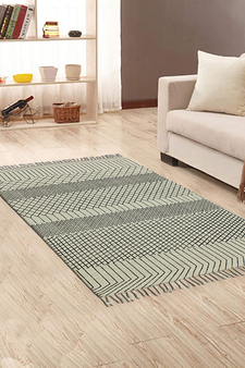 Indian Geometric Hand-Woven Rug Organic Cotton mat Beige Eco Friendly Dhurrie