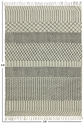 Indian Geometric Hand-Woven Rug Organic Cotton mat Beige Eco Friendly Dhurrie 3