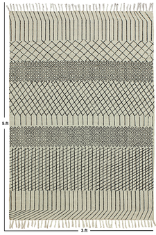 Indian Geometric Hand-Woven Rug Organic Cotton mat Beige Eco Friendly Dhurrie
